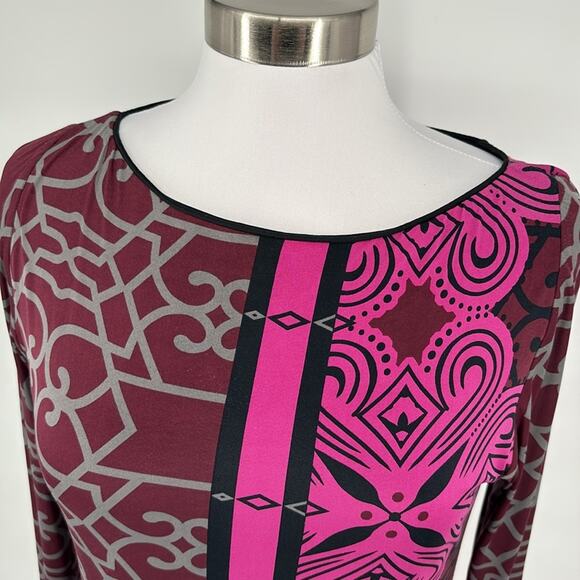 Analili Womens Long Sleeve Stretch Knit Dress Pink Wine Gray Black Medallion L - Picture 4 of 16